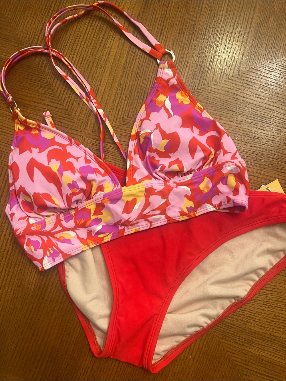 Classy Floral Pink & Red Two-Piece Bikini Match up set XL/L B32
